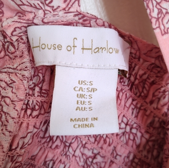 House Of Harlow Small Cotton Smocked Pink Tank Crop Top - Picture 3 of 4
